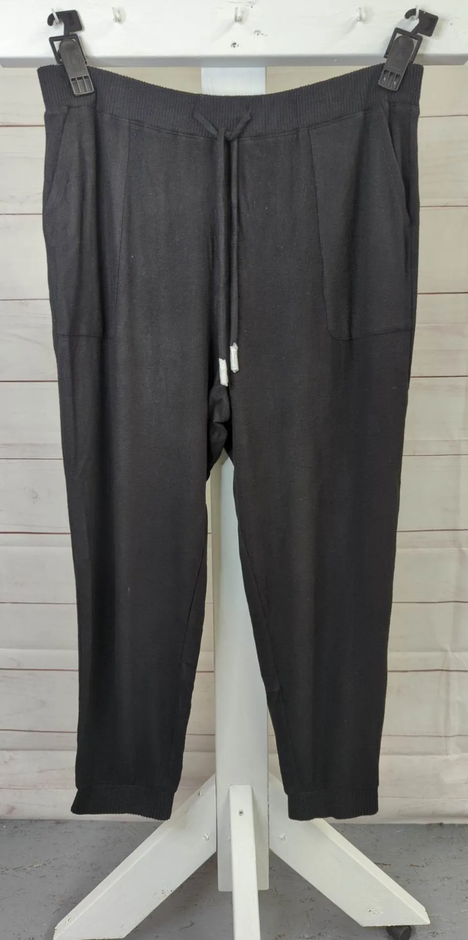 1X BLACK A387867 Susan Graver Weekend Regular Heather Brushed Knit Jogger Pants