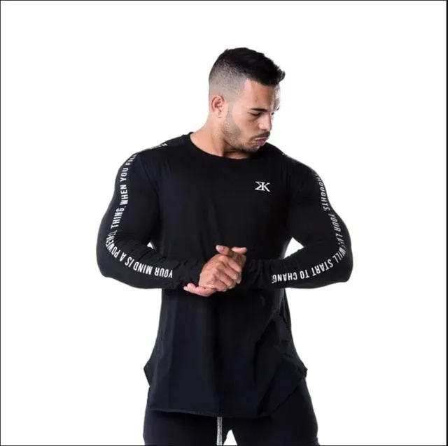 2018 New Men Long sleeves Elasticity Tight t shirts muscle Man Gyms Fitness Bodybuilding Jogger Brand clothing Plus size M-XXXL