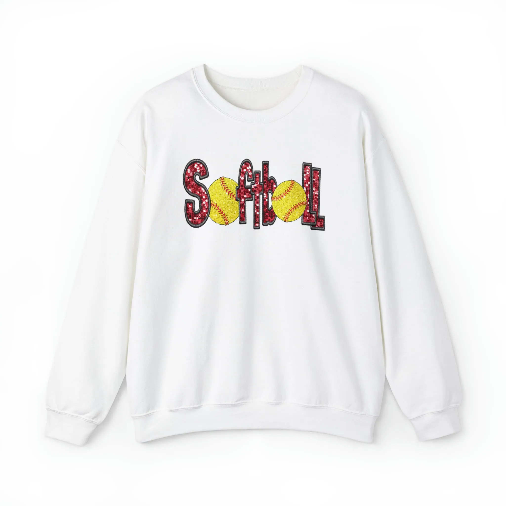 3Blues Designs |   Hazel Blues® |  Softball Faux Chenille Sequin Patches Sweatshirt: Red