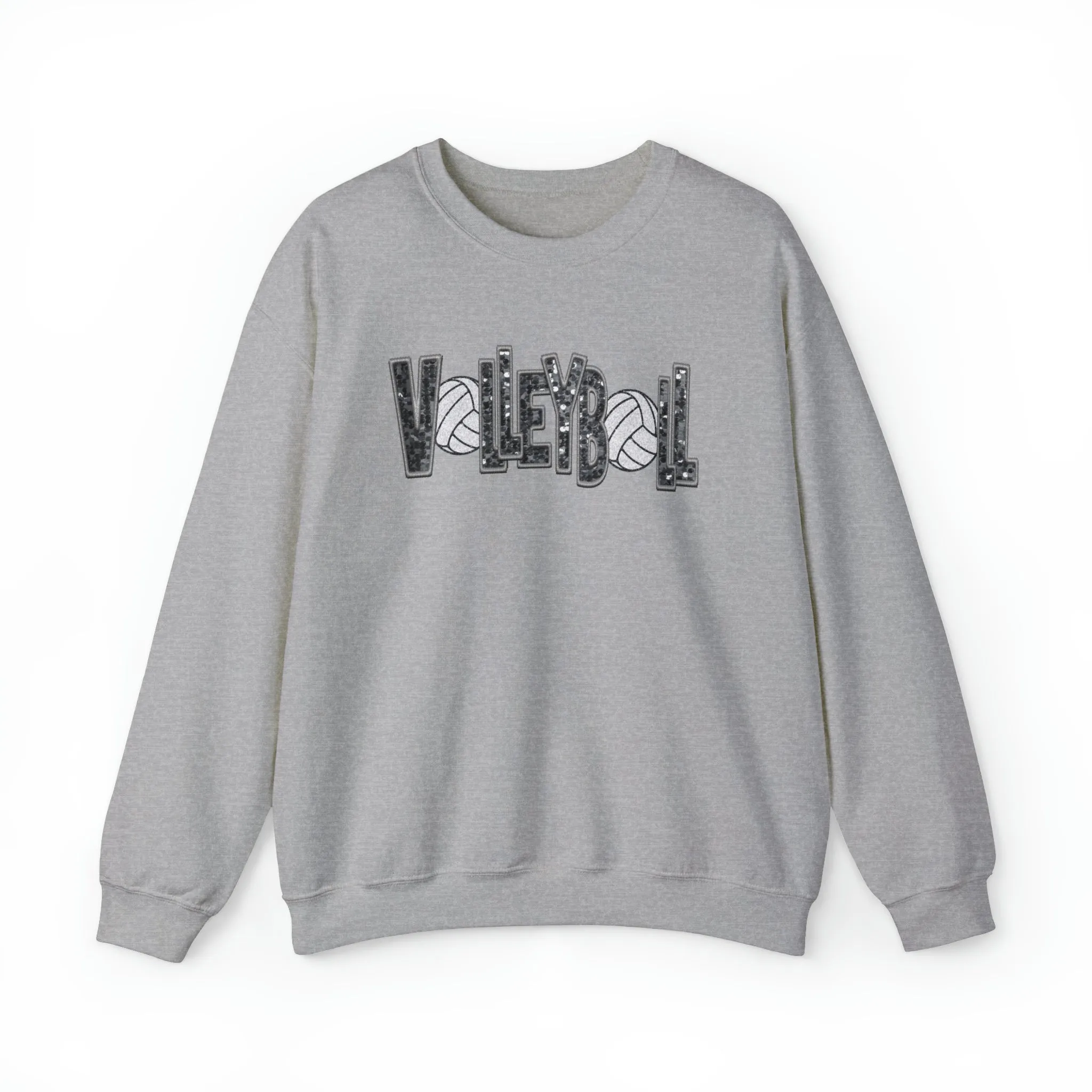 3Blues Designs |   Hazel Blues® |  Volleyball Faux Chenille Sequin Patches Sweatshirt: Charcoal