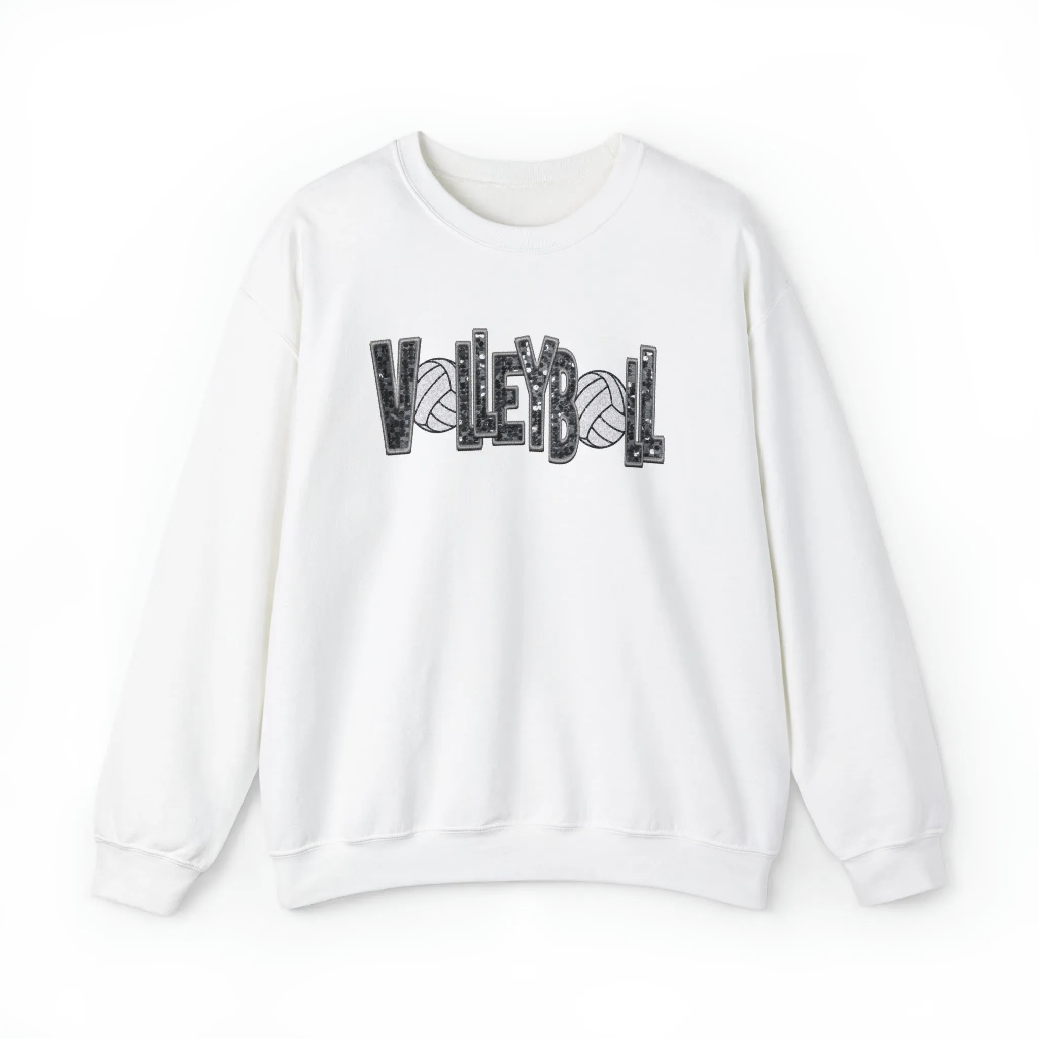3Blues Designs |   Hazel Blues® |  Volleyball Faux Chenille Sequin Patches Sweatshirt: Charcoal