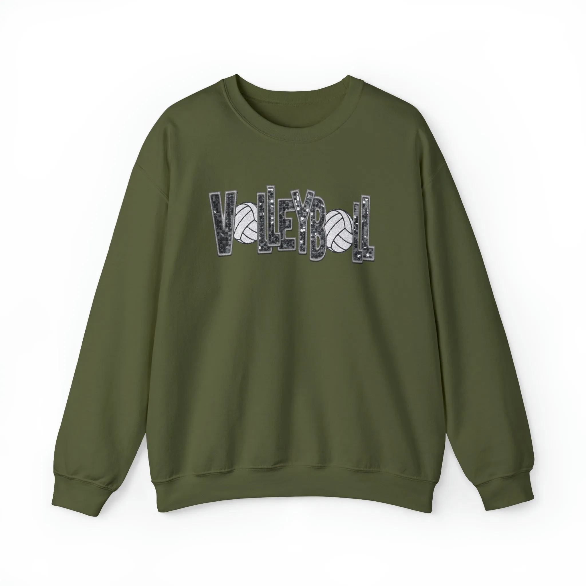 3Blues Designs |   Hazel Blues® |  Volleyball Faux Chenille Sequin Patches Sweatshirt: Charcoal