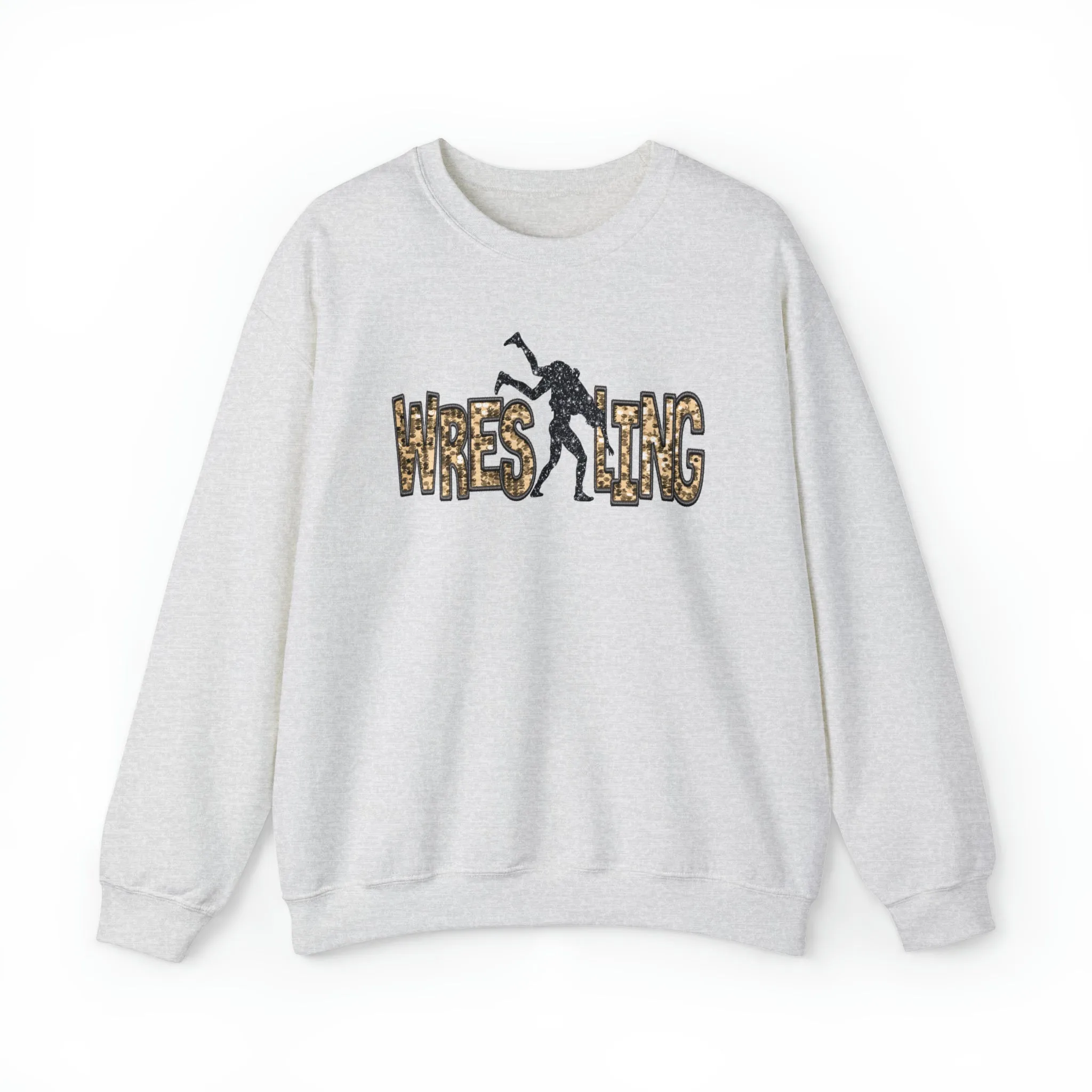 3Blues Designs |   Hazel Blues® |  Wrestling Faux Chenille Sequin Patches Sweatshirt: Gold