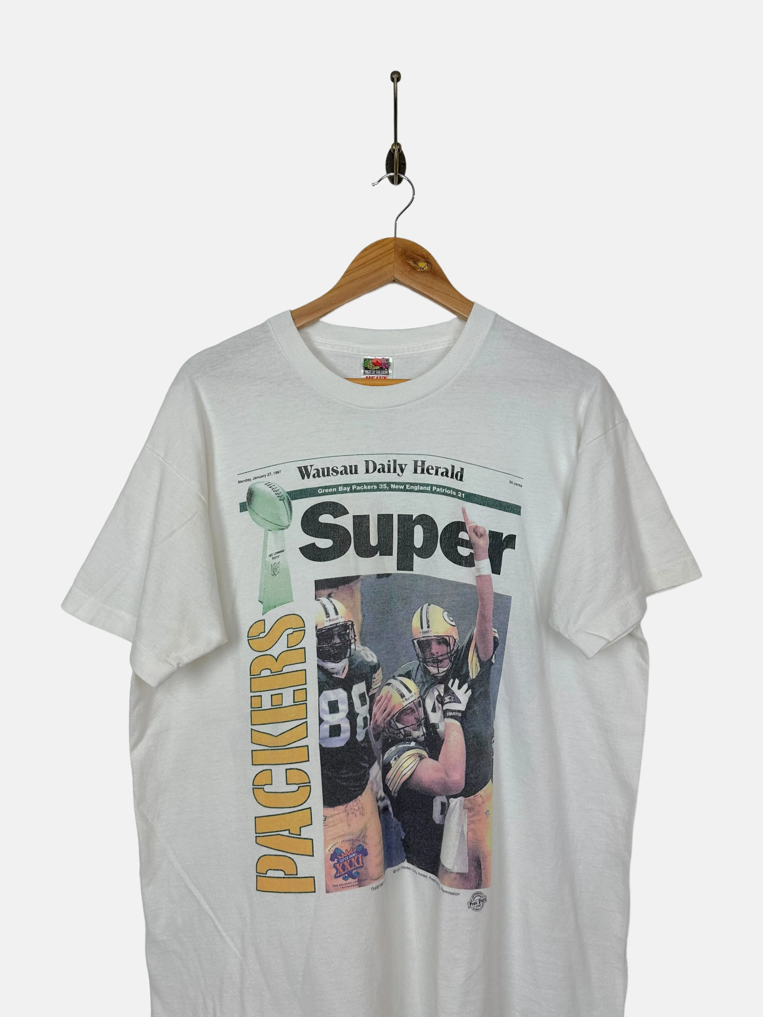 90's Green Bay Packers NFL Newsprint USA Made Vintage T-Shirt Size M