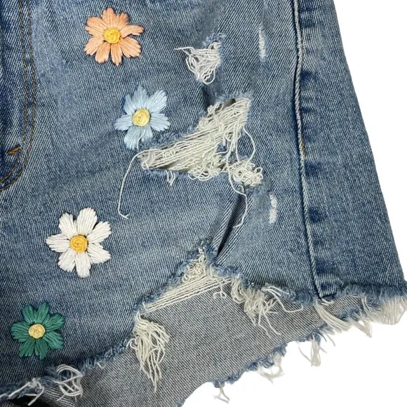 Abercrombie &amp; Fitch Floral Embroidered High Rise Mom Short 28 Denim Cutoff Jean