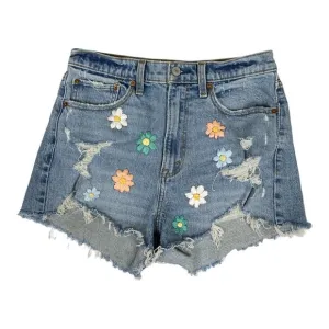 Abercrombie &amp; Fitch Floral Embroidered High Rise Mom Short 28 Denim Cutoff Jean