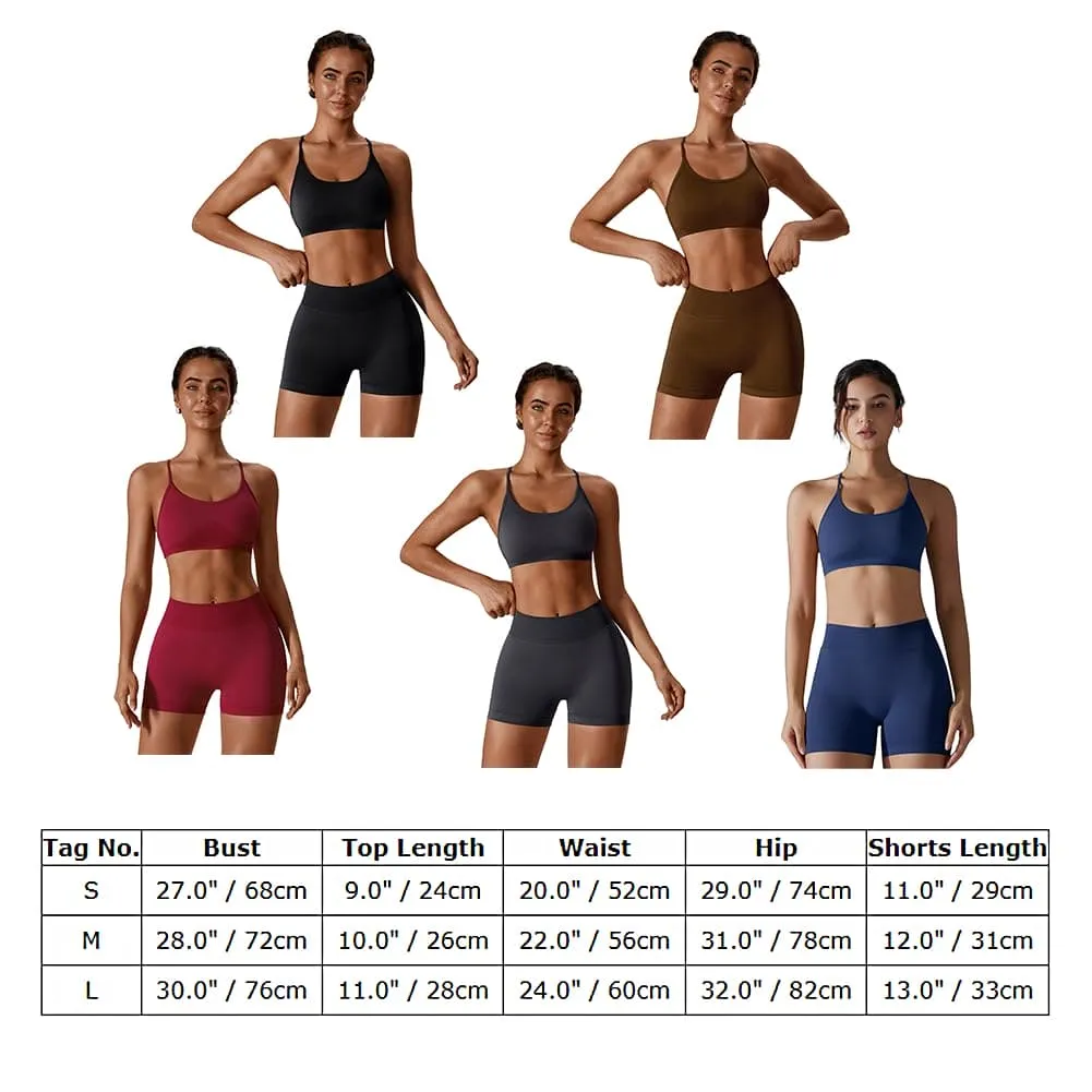 ABOCIW Workout Sets for Women Seamless V Back Scrunch Butt Lifting High Waist Biker Shorts Cross Back Sports Bra 2 Piece Yoga Gym Sets Navy Blue