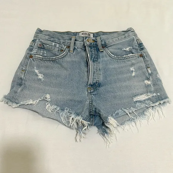 AGOLDE CUTOFF DENIM JEAN SHORT BLUE DISTRESSED MID RISE WOMEN SIZE 23