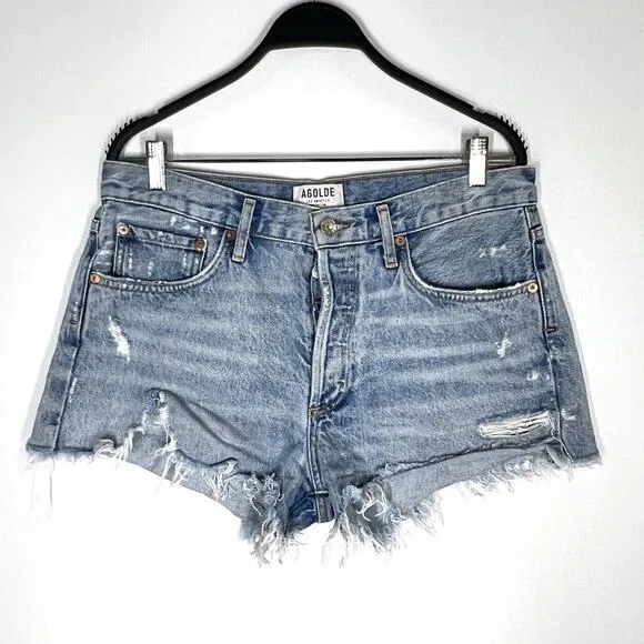 Agolde Sz 30 Parker Vintage Cut Off Distressed Button Fly Denim Shorts