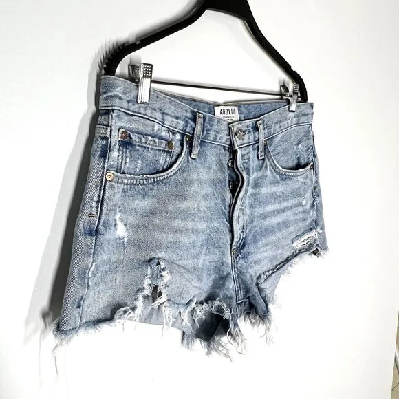 Agolde Sz 30 Parker Vintage Cut Off Distressed Button Fly Denim Shorts