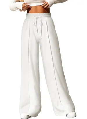 Aleumdr 2024 Wide Leg Sweatpants for Women Elastic High Waisted Drawstring Loose Pants with Pockets White