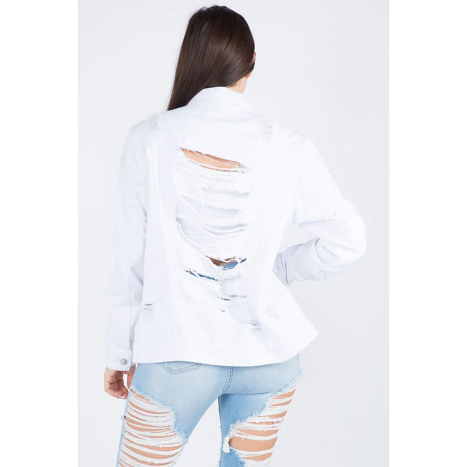 American Bazi Distressed Back Button Down Denim Jacket