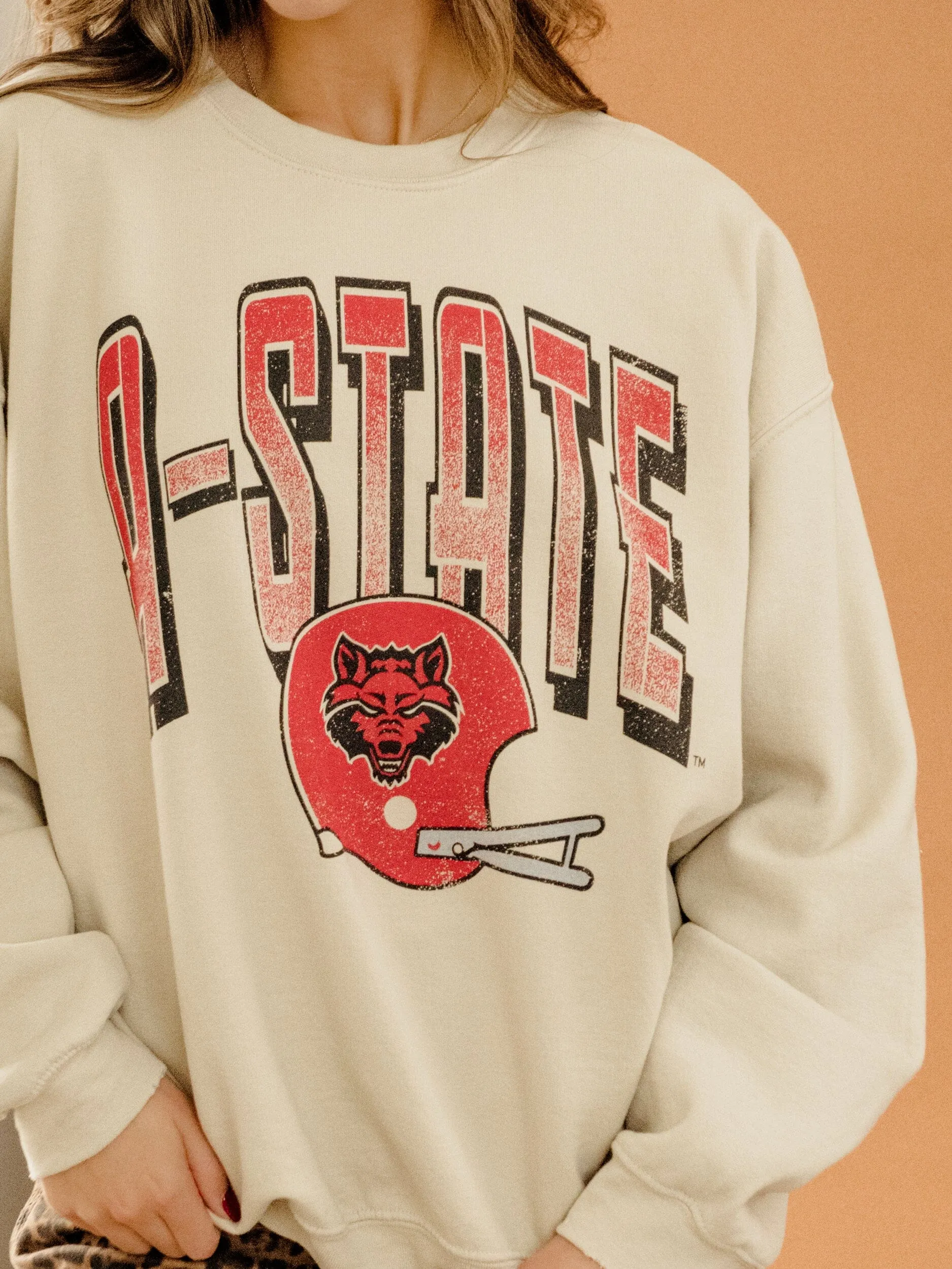 ASU Red Wolves Helmet Fade Sand Thrifted Sweatshirt
