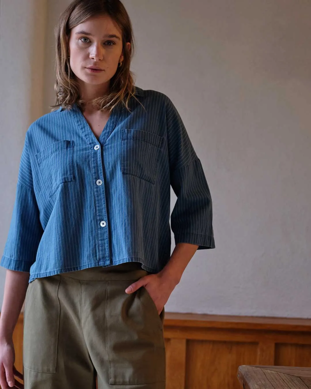 Ava Cotton Oversized Blouse | Denim Stripe