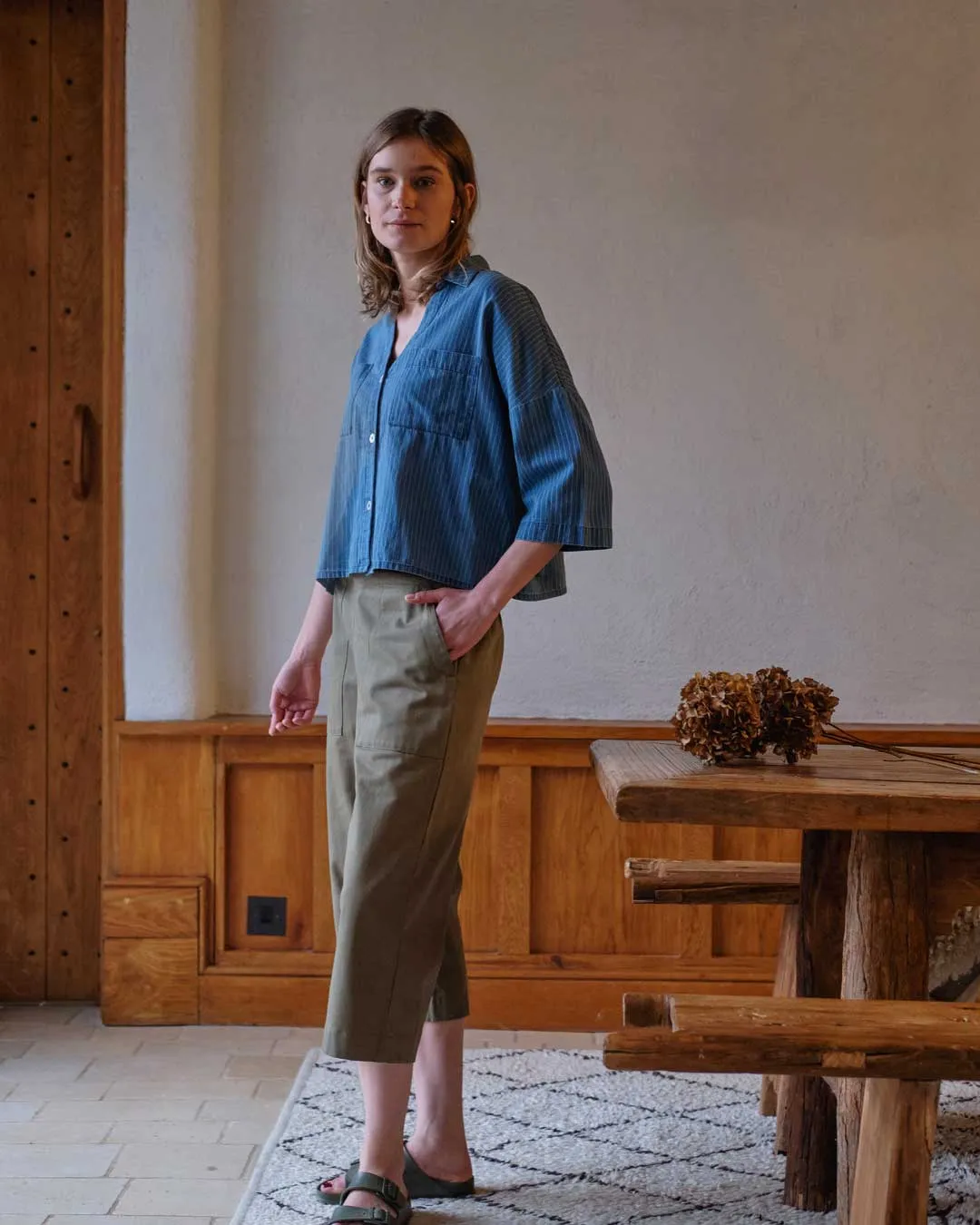 Ava Cotton Oversized Blouse | Denim Stripe