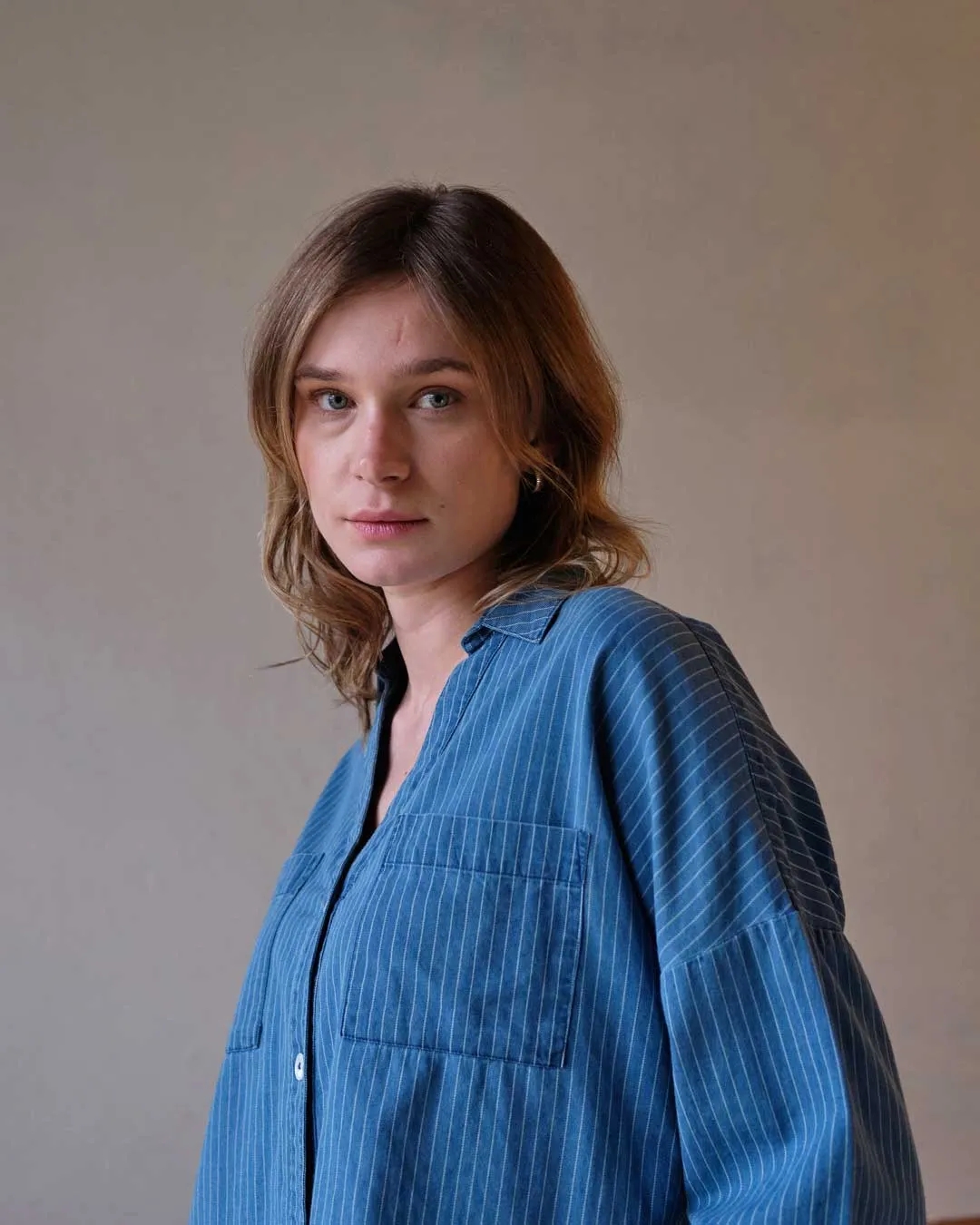Ava Cotton Oversized Blouse | Denim Stripe