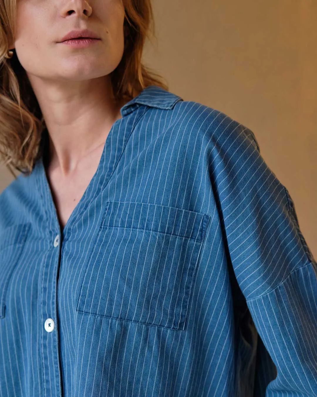 Ava Cotton Oversized Blouse | Denim Stripe