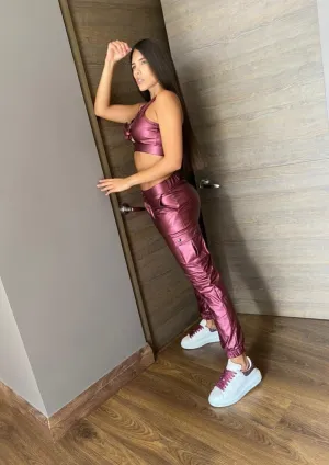 B POWERFUL JOGGER TIPO CUERO CARGO WINE