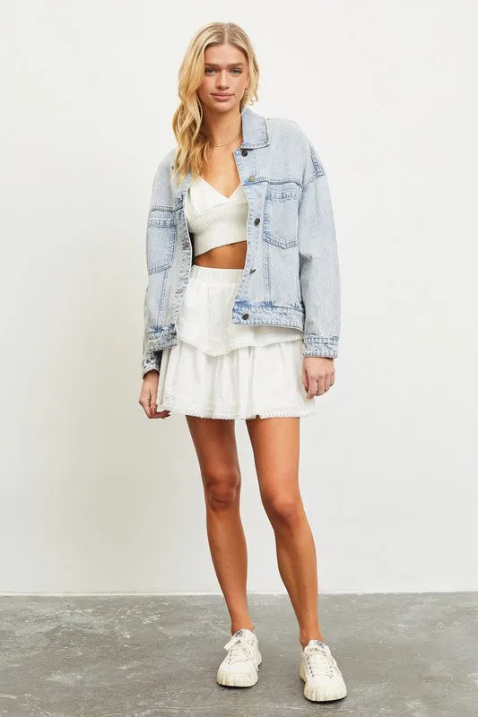 Back Pleated Denim Jacket