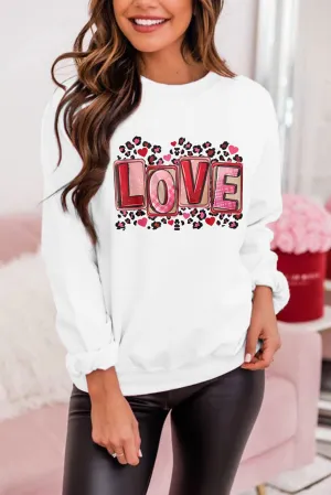 Beige LOVE Leopard Graphic Crew Neck Sweatshirt