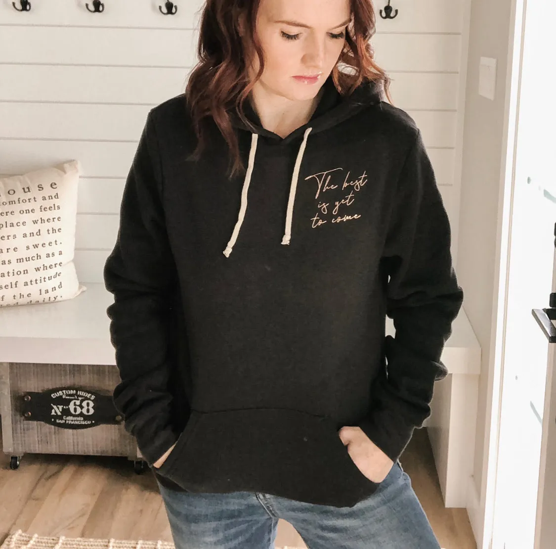 Best is yet to come ladies vintage black hoodie