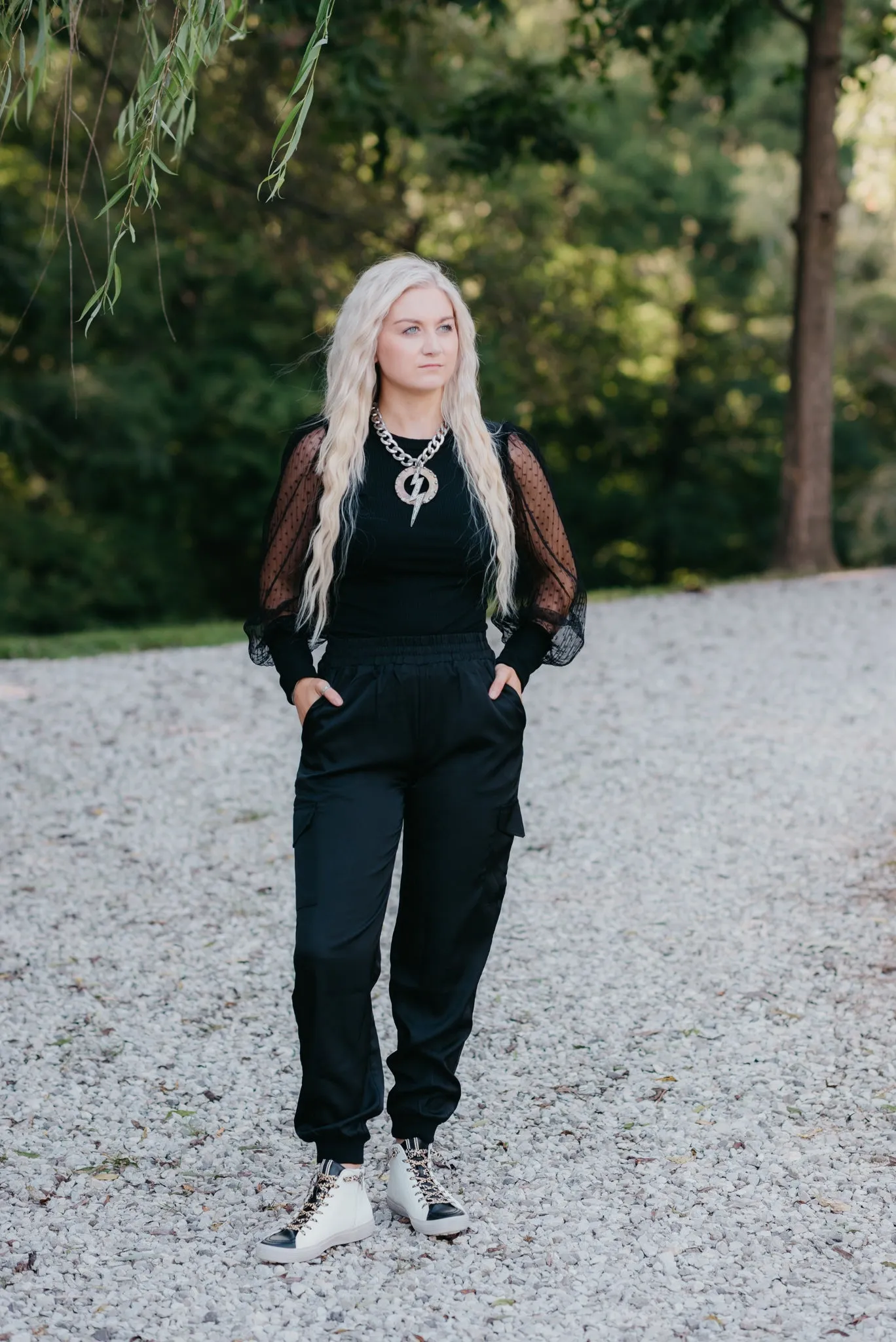 Black Cargo Jogger Pant with Elastic Waistband   Side Pockets
