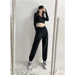 Black Cuffed Solid High Waist Jogger