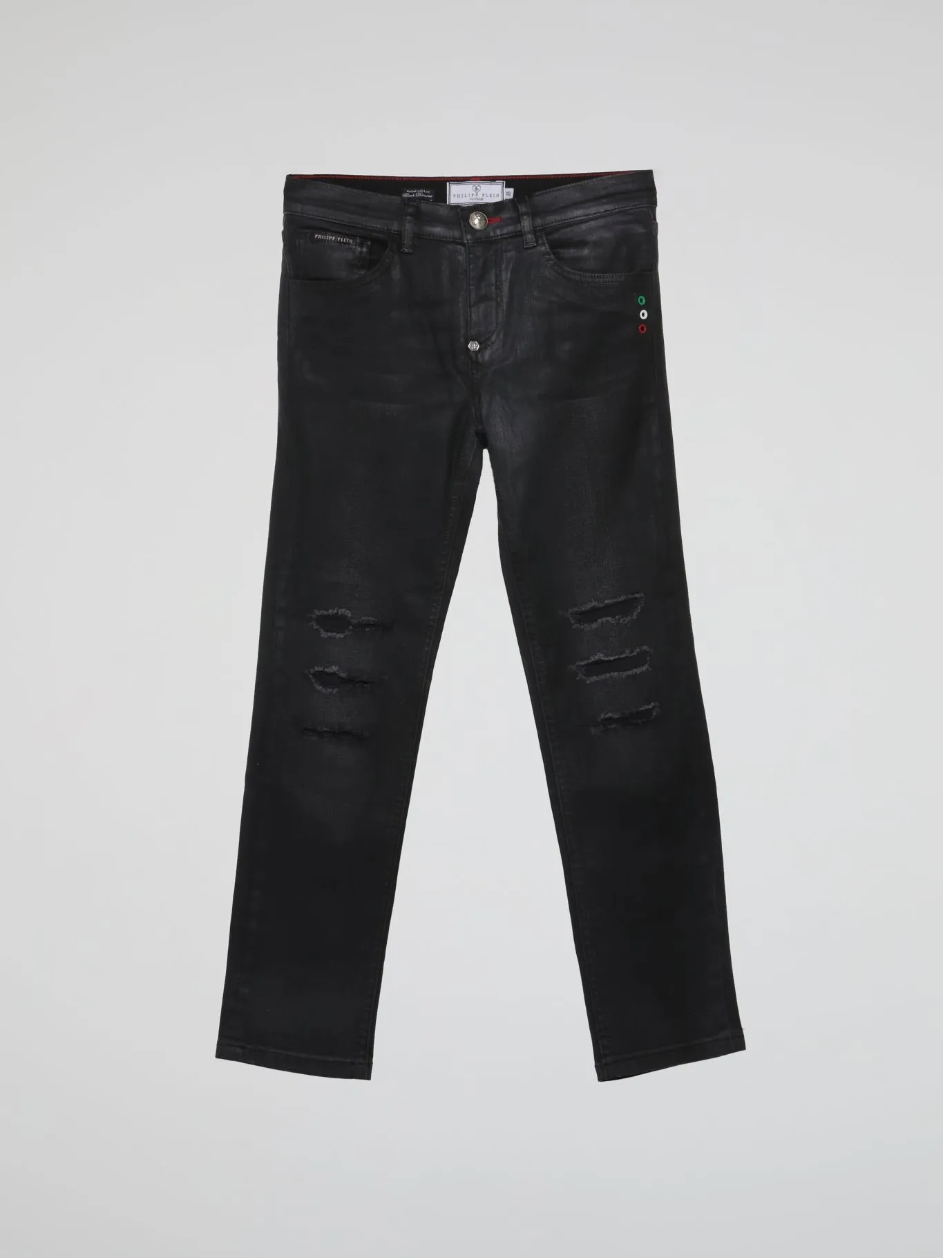 Black Distressed Straight Cut Denim Trousers (Kids)