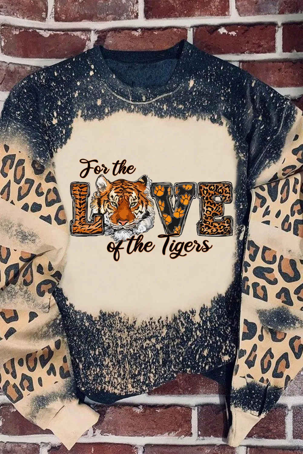 Black For The Love of the Tigers Animal Print Bleached Sweatshirt