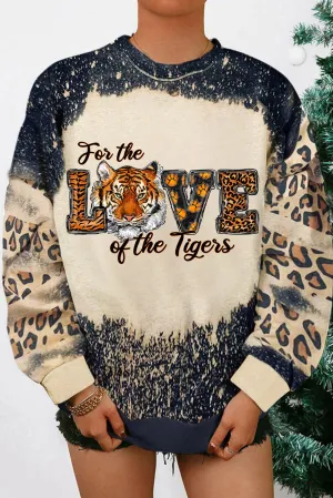 Black For The Love of the Tigers Animal Print Bleached Sweatshirt