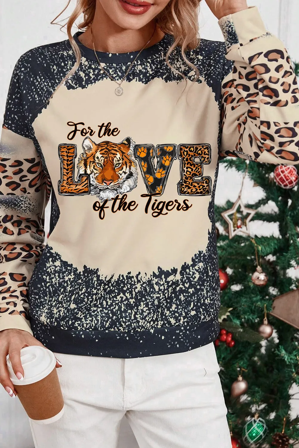 Black For The Love of the Tigers Animal Print Bleached Sweatshirt