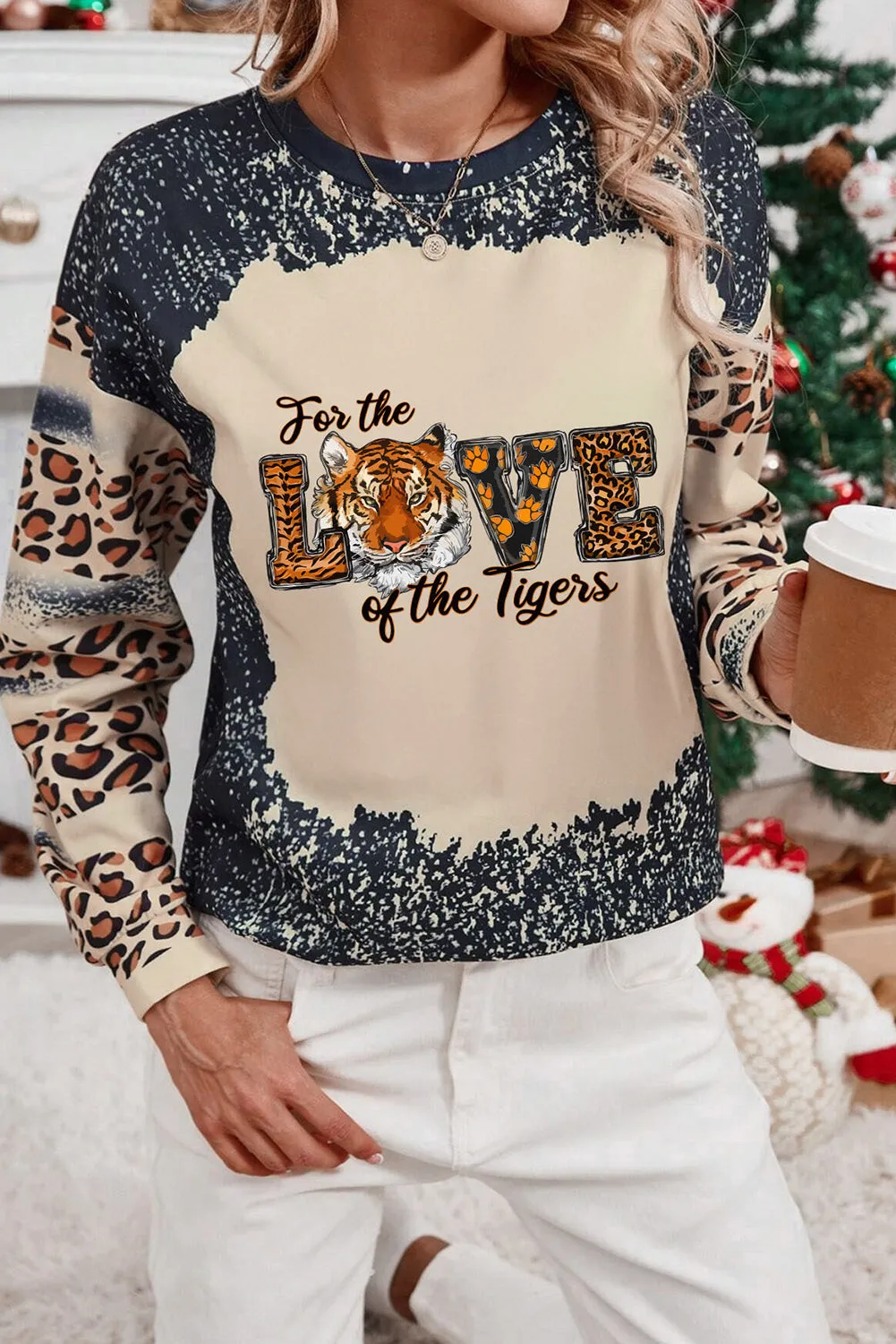 Black For The Love of the Tigers Animal Print Bleached Sweatshirt