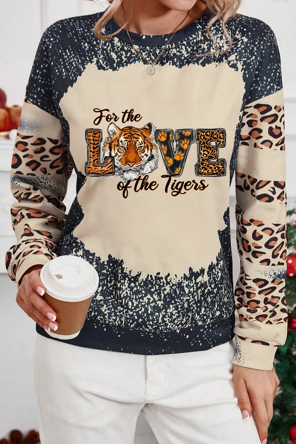 Black For The Love of the Tigers Animal Print Bleached Sweatshirt