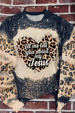 Black Slogan Heart Graphic Leopard Bleached Sweatshirt