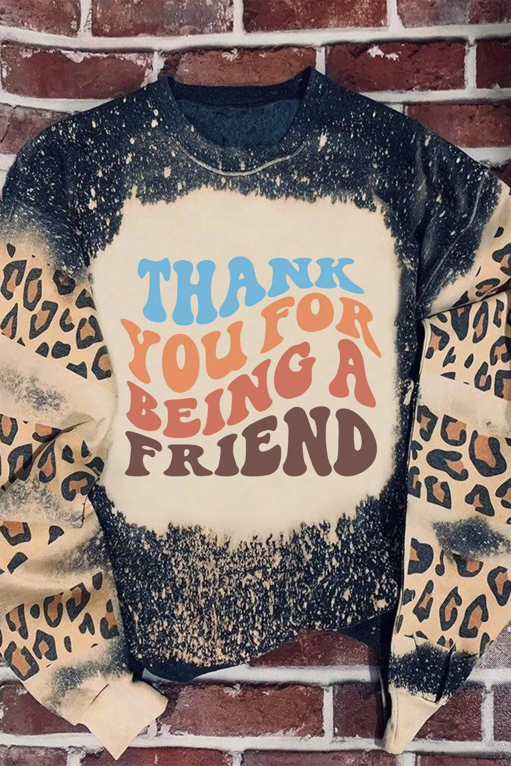 Black THANK YOU FOR BEING A FRIEND Graphic Leopard Tie Dye Sweatshirt