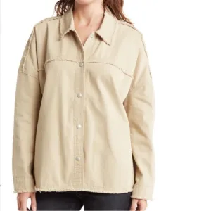 BLANK NYC Fray Edge Shacket in Zoo fair Beige Denim Oversized