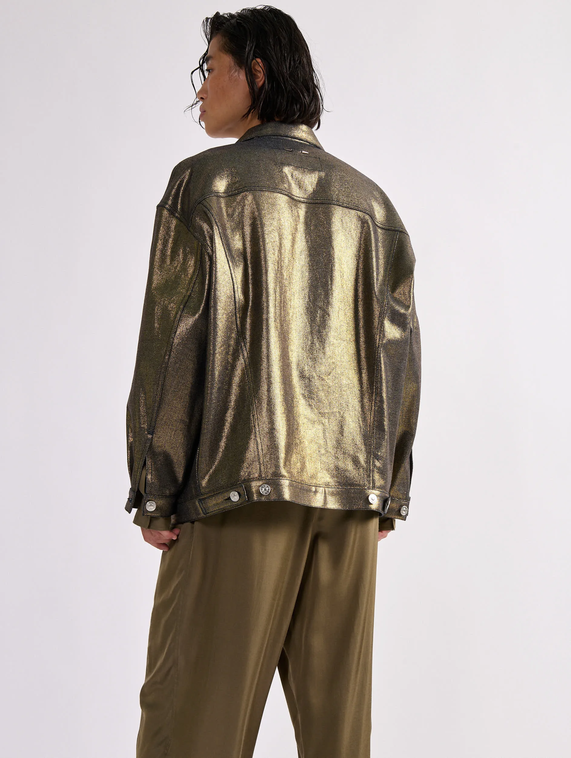 Blouson oversized en denim métallisé gold