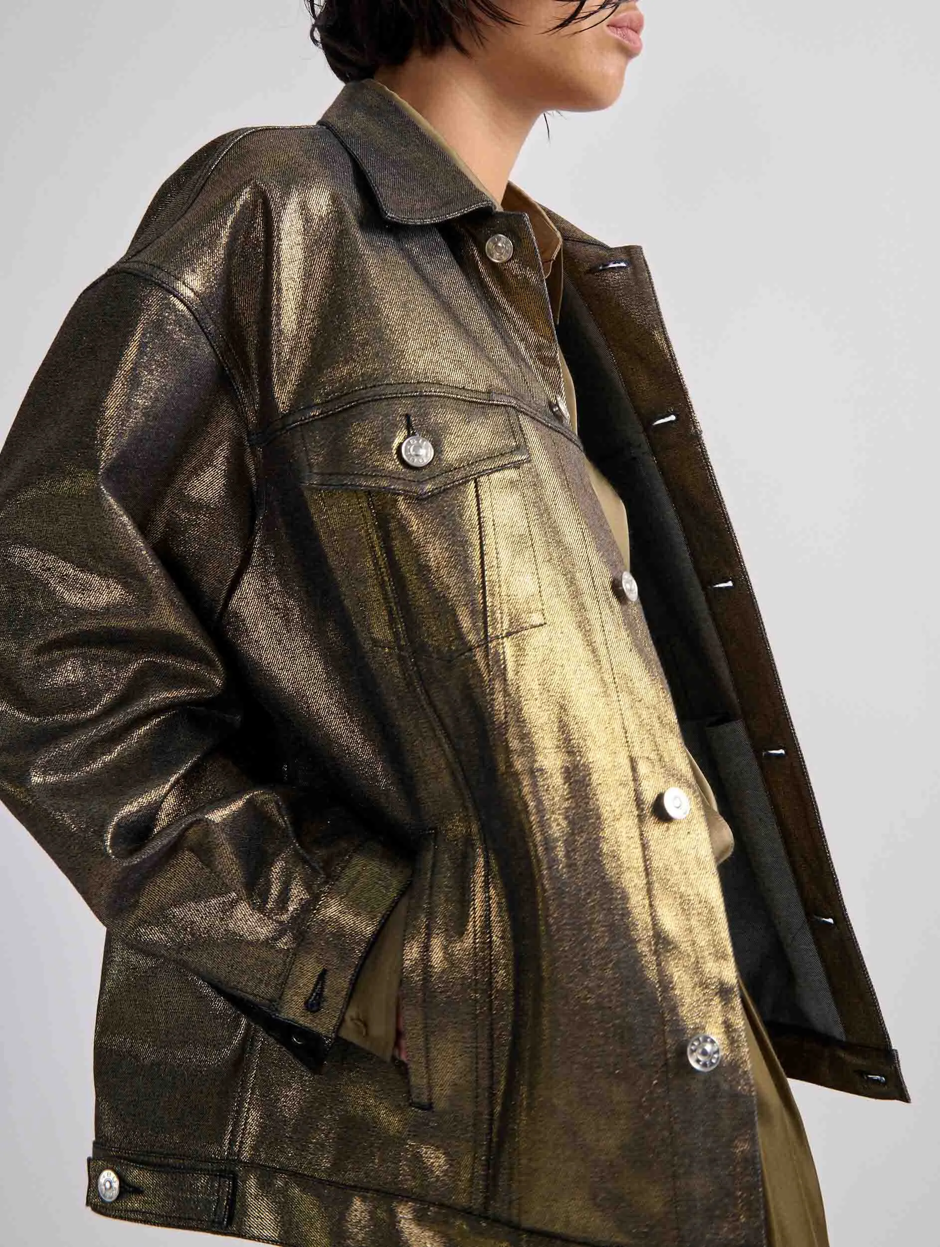 Blouson oversized en denim métallisé gold