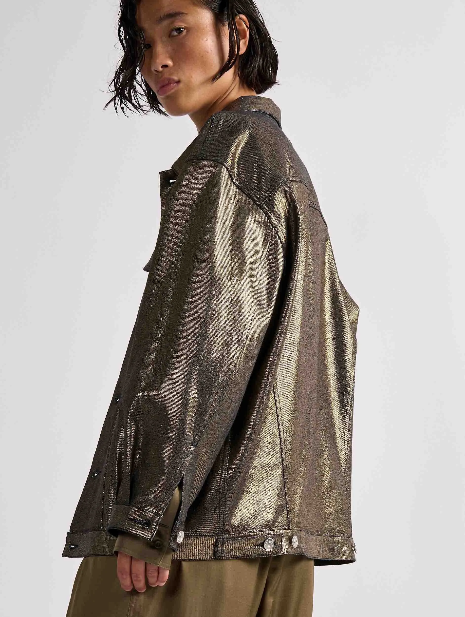 Blouson oversized en denim métallisé gold