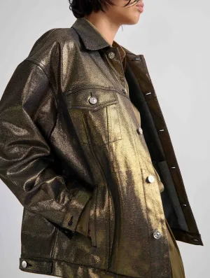 Blouson oversized en denim métallisé gold