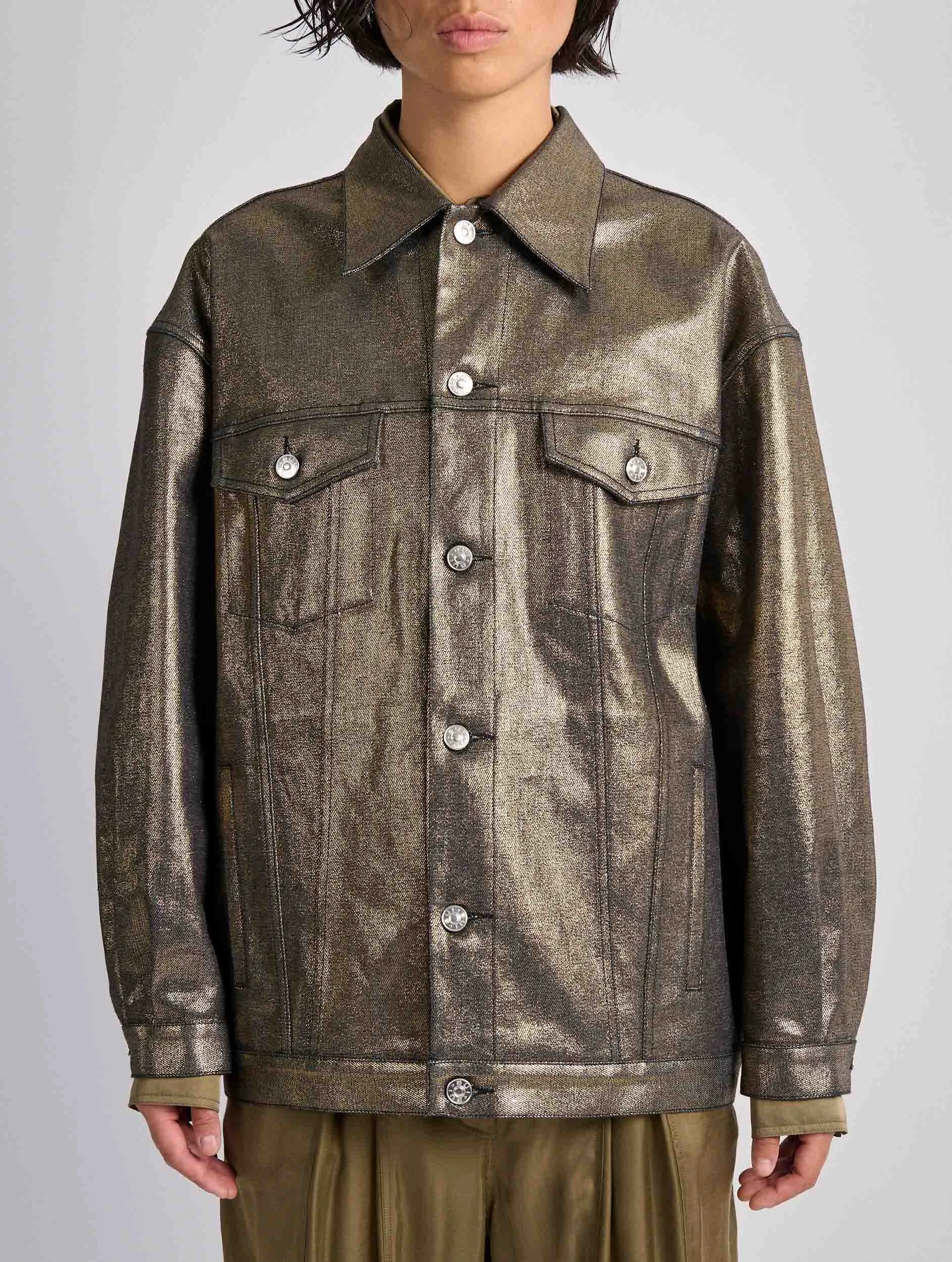 Blouson oversized en denim métallisé gold