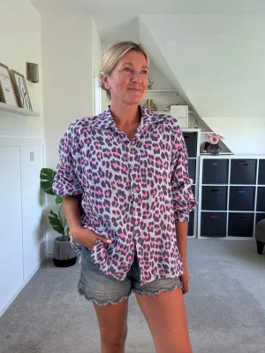 Blue Leopard Oversized Cheesecloth Shirt
