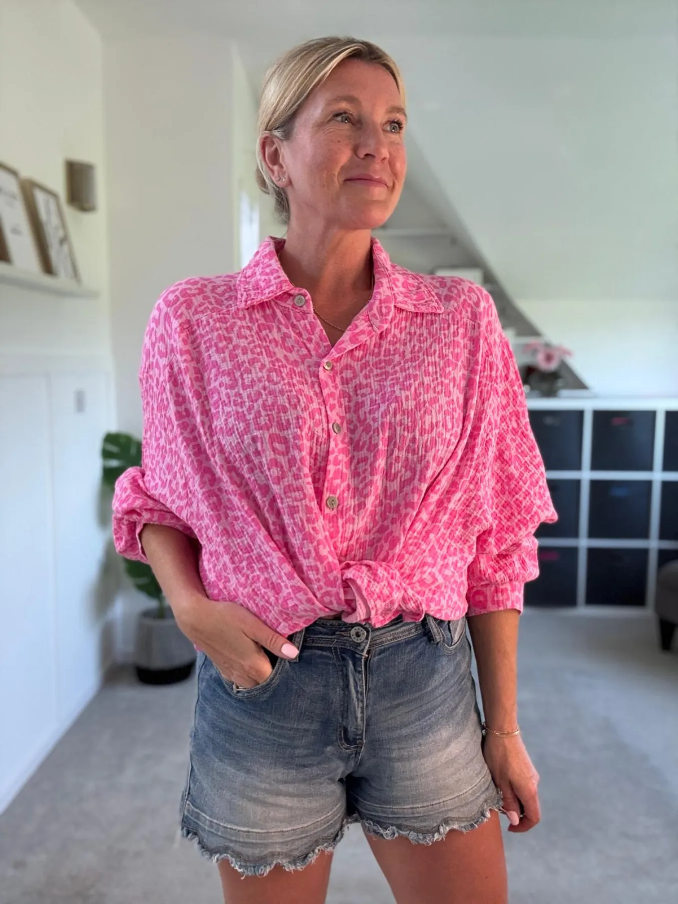 Blue Leopard Oversized Cheesecloth Shirt