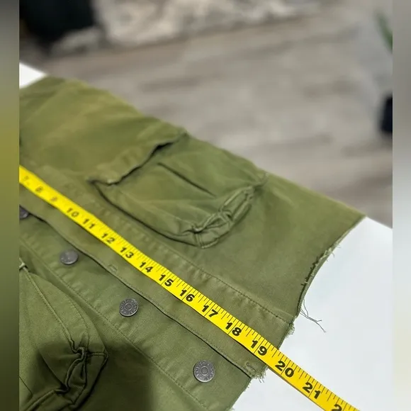 BOYISH Women’s The Camden Denim Cropped Utility Jacket Army Green Sz XS