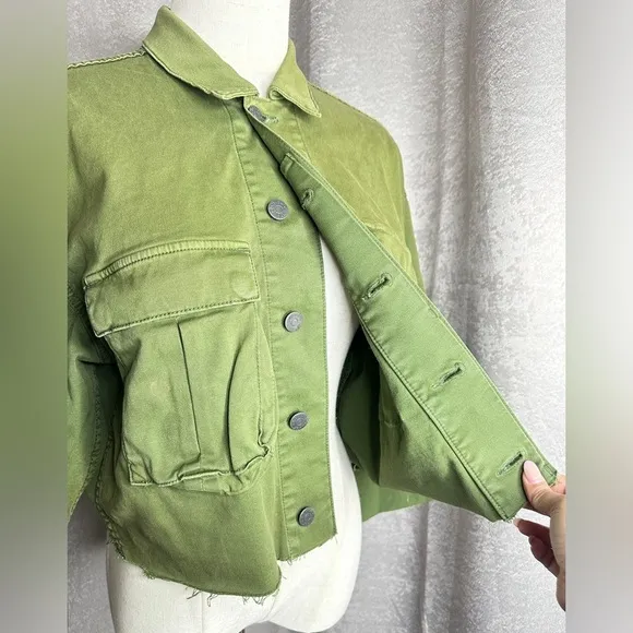 BOYISH Women’s The Camden Denim Cropped Utility Jacket Army Green Sz XS