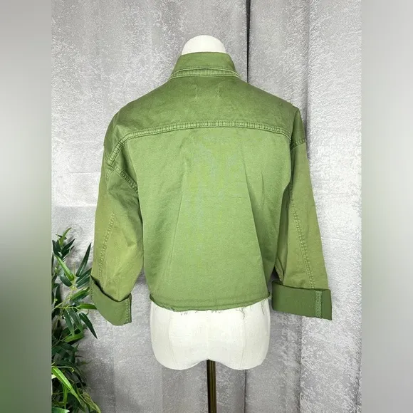 BOYISH Women’s The Camden Denim Cropped Utility Jacket Army Green Sz XS