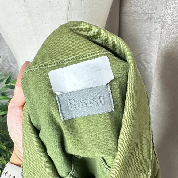 BOYISH Women’s The Camden Denim Cropped Utility Jacket Army Green Sz XS