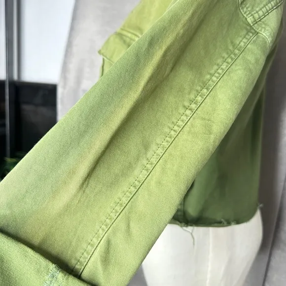 BOYISH Women’s The Camden Denim Cropped Utility Jacket Army Green Sz XS