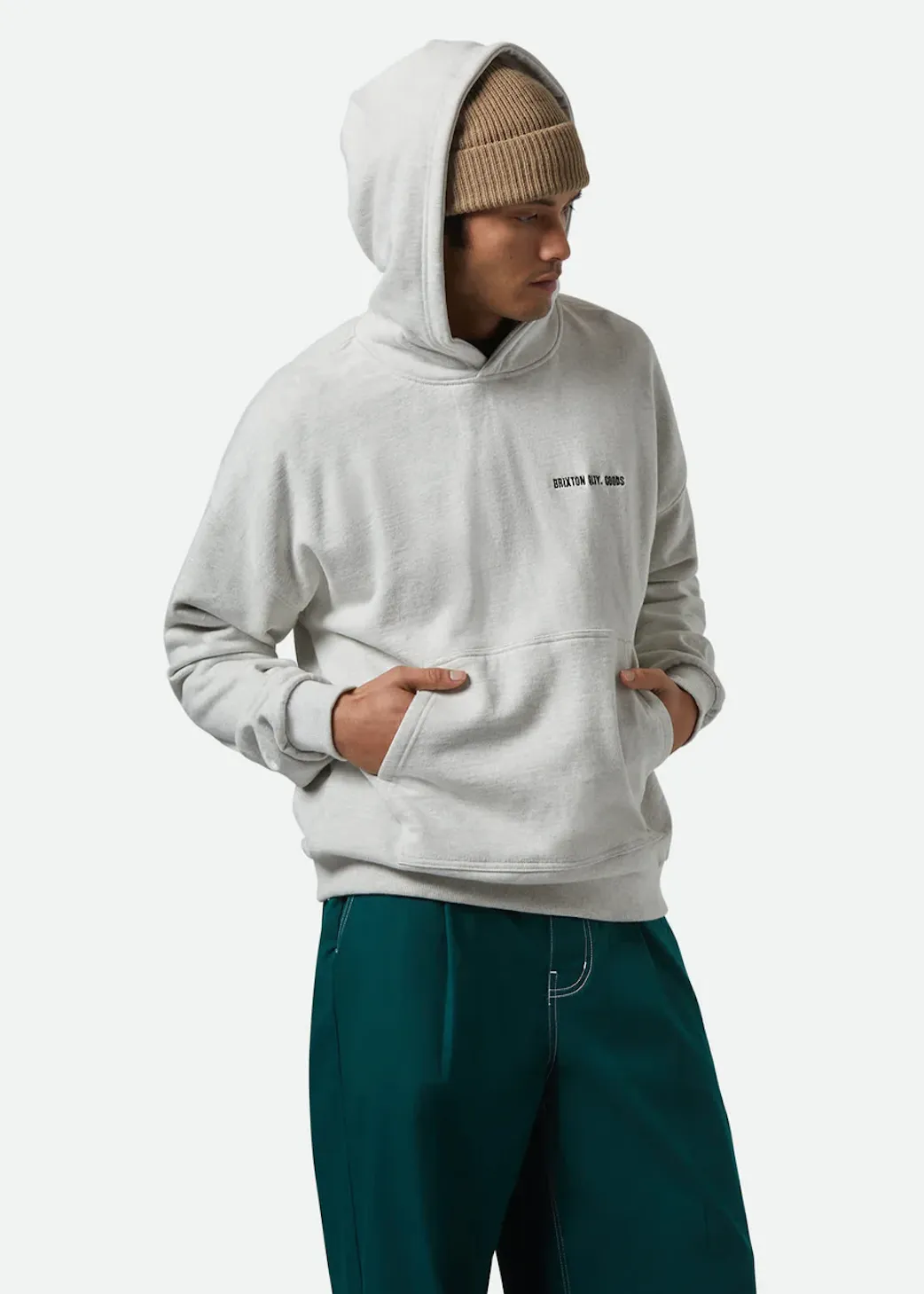 BRIXTON Embroidered Heavy Weight Hood - Heather Grey Ash