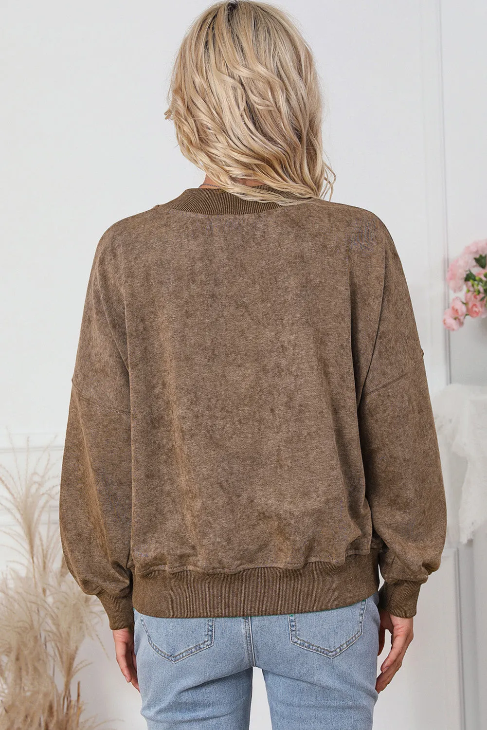 Brown Halloween Slogan Ghost Graphic Sweatshirt